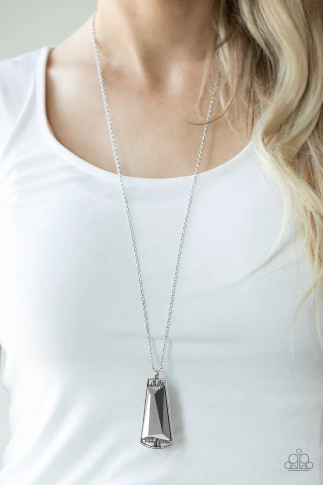 Empire State Elegance Silver Hematite Gem Rhinestone Pendant Necklace Paparazzi Paparazzi Accessories Necklaces