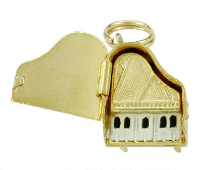 Enameled Movable Piano Charm in 14 Karat Gold Antique Jewelry Mall Charm Necklaces Enameled Movable Piano Charm in 14 Karat Gold Antique Jewelry Mall Charm Necklaces