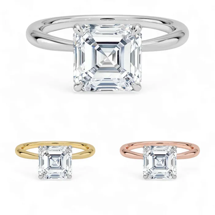 Engagement Rings Rings 14K Gold Solitaire Engagement Ring with IGI Certified Asscher Cut Lab Grown Diamond