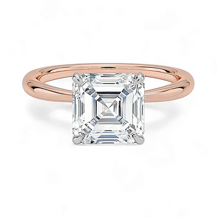 Engagement Rings Rings 14K Gold Solitaire Engagement Ring with IGI Certified Asscher Cut Lab Grown Diamond