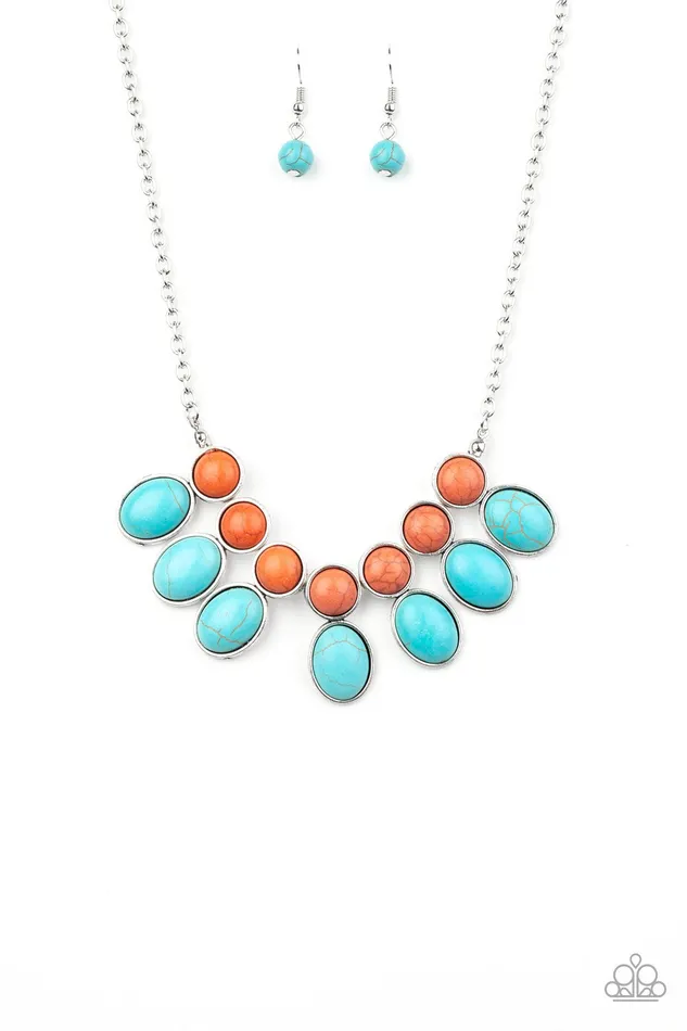 Environmental Impact Blue Turquoise and Orange Silver Necklace Paparazzi Accessories Necklaces Environmental Impact Blue Turquoise and Orange Silver Necklace Paparazzi Accessories Necklaces