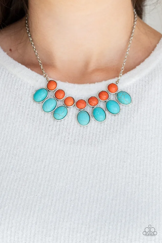 Environmental Impact Blue Turquoise and Orange Silver Necklace Paparazzi Accessories Necklaces
