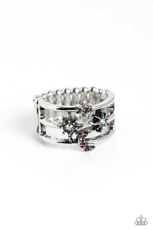 Fly Me To The Stars Purple and Iridescent Rhinestone Silver Moon Star Ring Paparazzi Paparazzi Accessories Rings Fly Me To The Stars Purple and Iridescent Rhinestone Silver Moon Star Ring Paparazzi Paparazzi Accessories Rings