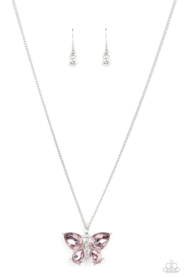 FreeFlying Flutter Pink Rhinestone Silver Butterfly Necklace Paparazzi Paparazzi Accessories Necklaces FreeFlying Flutter Pink Rhinestone Silver Butterfly Necklace Paparazzi Paparazzi Accessories Necklaces