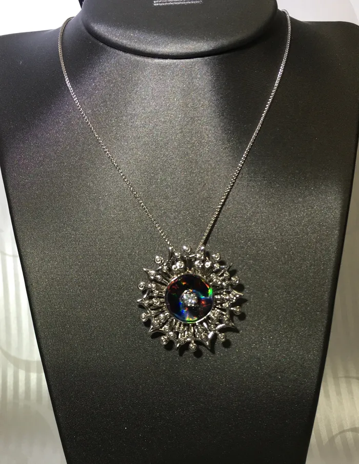Galatea Necklaces Galatea 14K White Gold w Black Opal And Diamond Starburst Pendant