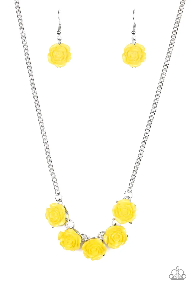 Garden Party Posh Yellow Resin Rose Silver Necklace Paparazzi Paparazzi Accessories Necklaces Garden Party Posh Yellow Resin Rose Silver Necklace Paparazzi Paparazzi Accessories Necklaces