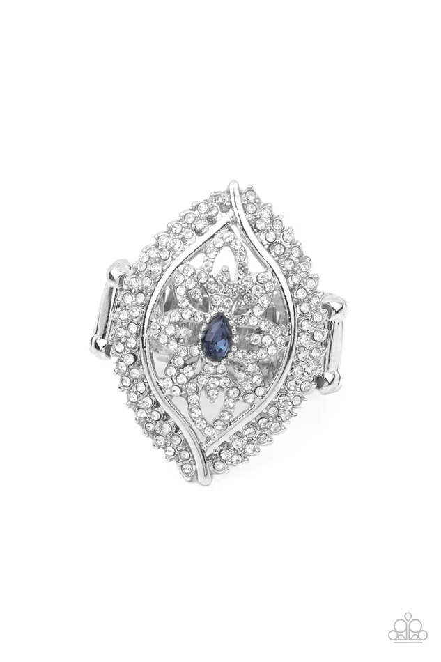 Glammed Up Gardens Blue Rhinestone Silver Filigree Ring Paparazzi Paparazzi Accessories Rings Glammed Up Gardens Blue Rhinestone Silver Filigree Ring Paparazzi Paparazzi Accessories Rings