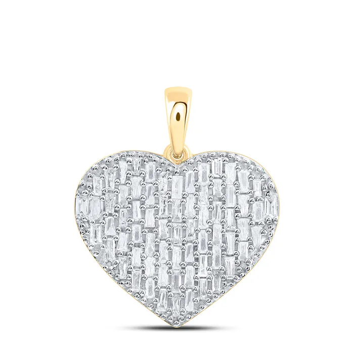 GND 10Kt Gold 34CtwDia Cn Baguette Fashion Heart Pendant Necklaces