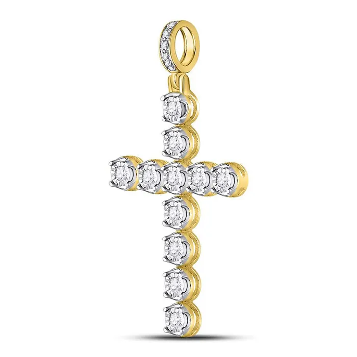 GND Gold Cross Cross Charm Pendant 13 Cttw Round Natural Diamond Mens 234 grams Necklaces
