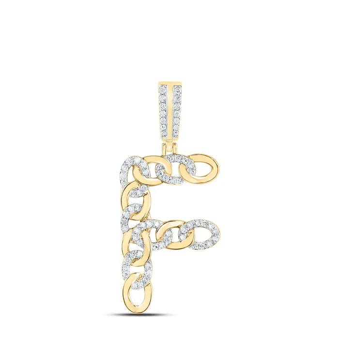 GND Necklaces 10Kt Gold 12CtwDia Nk Cuban Initial F Mens Pendant