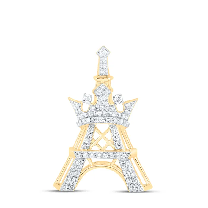 GND Necklaces 10Kt Gold 34CtwDia Nk Fashion Crown Eiffel Tower Ladies Pendant