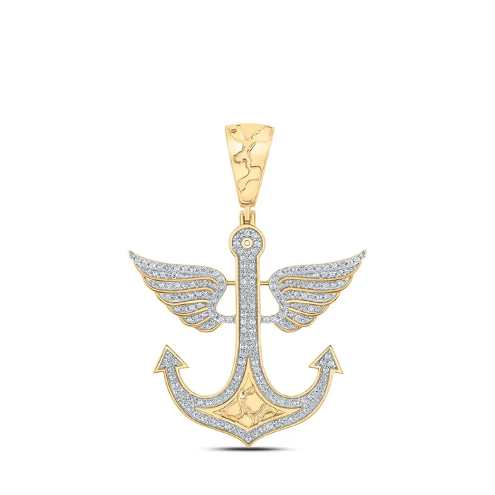 GND Necklaces Gold Anchor Wing Charm Pendant 12 Cttw Round Natural Diamond Mens 521 grams GND Necklaces Gold Anchor Wing Charm Pendant 12 Cttw Round Natural Diamond Mens 521 grams