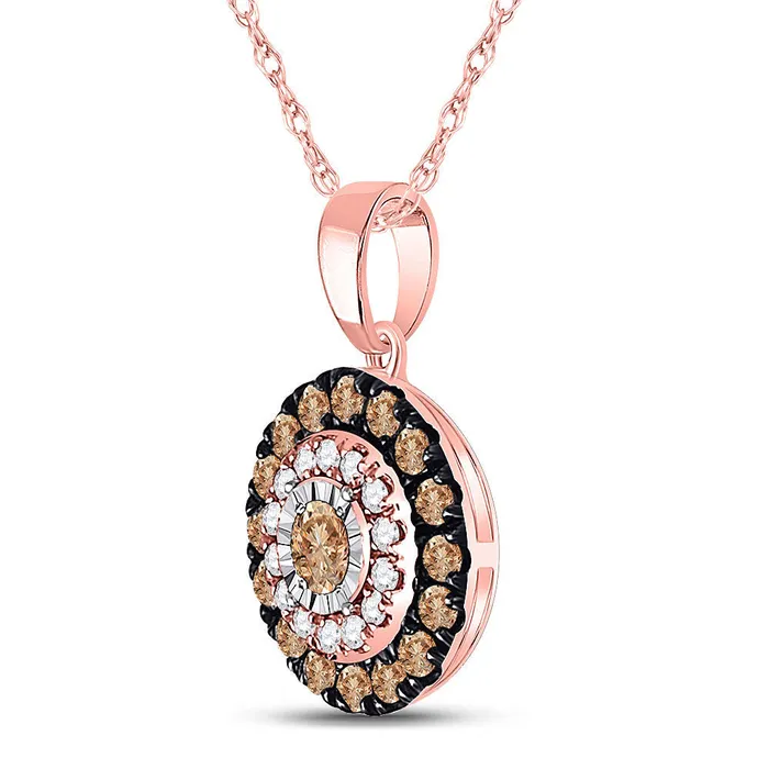 GND Necklaces Gold Halo Solitaire Pendant 38 Cttw Round Brown Diamond Womens 165 grams
