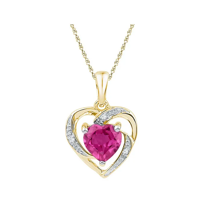 GND Necklaces Gold Heart Pendant 1 Cttw Round LabCreated Pink Sapphire Womens 095 grams GND Necklaces Gold Heart Pendant 1 Cttw Round LabCreated Pink Sapphire Womens 095 grams