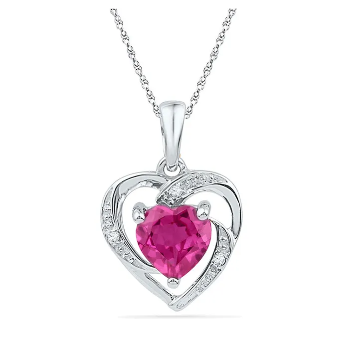 GND Necklaces Gold Heart Pendant 1 Cttw Round LabCreated Pink Sapphire Womens 095 grams