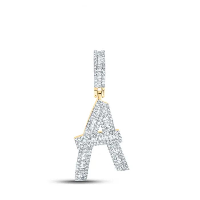 GND Necklaces Gold Initial A Letter Charm Pendant 34 Cttw Baguette Natural Diamond Mens 34 grams