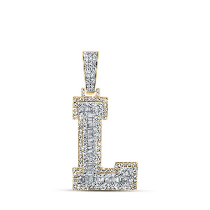 GND Necklaces Gold L Initial Letter Charm Pendant 112 Cttw Baguette Natural Diamond Mens 82 grams GND Necklaces Gold L Initial Letter Charm Pendant 112 Cttw Baguette Natural Diamond Mens 82 grams