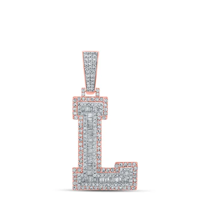 GND Necklaces Gold L Initial Letter Charm Pendant 112 Cttw Baguette Natural Diamond Mens 82 grams