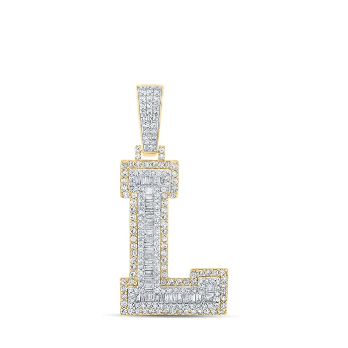 GND Necklaces Gold L Initial Letter Charm Pendant 112 Cttw Baguette Natural Diamond Mens 82 grams