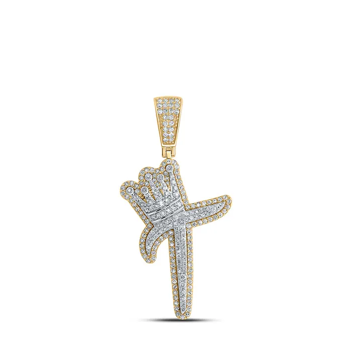 GND Necklaces Gold T Crown Letter Charm Pendant 1 Cttw Round Natural Diamond Mens 548 grams GND Necklaces Gold T Crown Letter Charm Pendant 1 Cttw Round Natural Diamond Mens 548 grams
