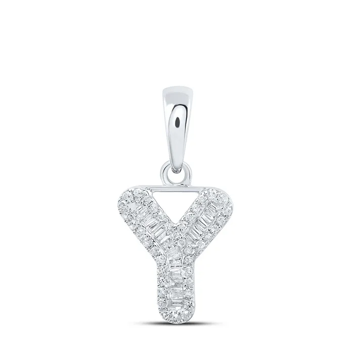 GND Necklaces Gold Y Initial Letter Pendant 15 Cttw Baguette Natural Diamond Womens 088 grams