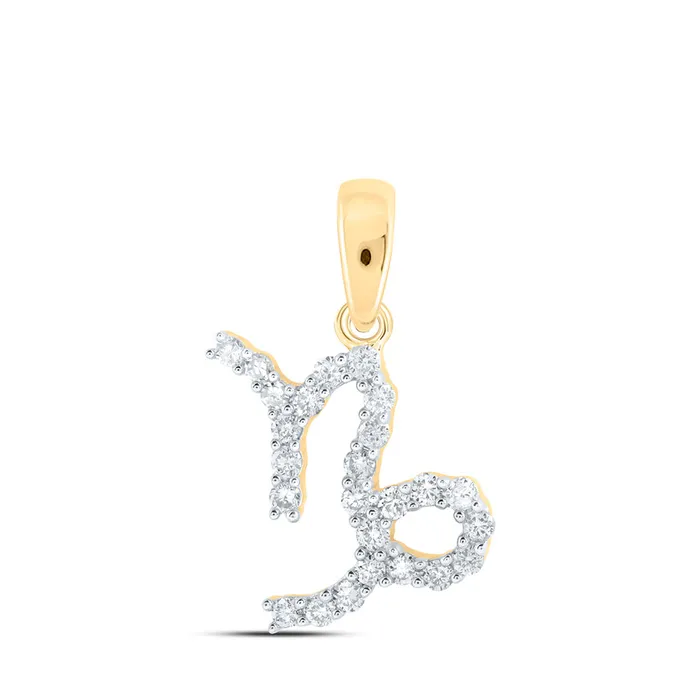 GND Necklaces Gold Zodiac Capricorn Sign Fashion Pendant 14 Cttw Round Natural Diamond Womens 077 grams