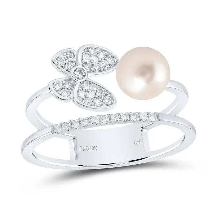 GND Rings 16CtwDia Cn 6MmPearl Butterfly Ladies Ring 226 grams