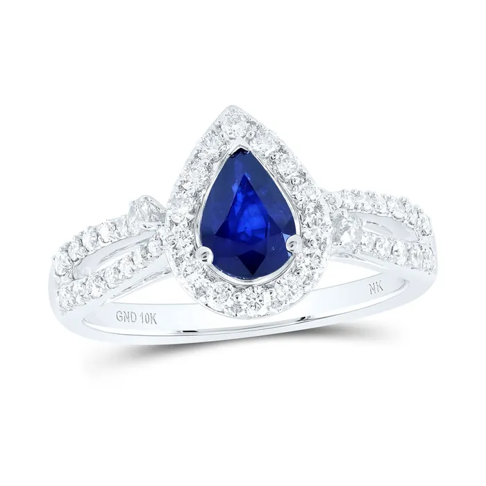 GND Rings 10Kt White Gold 12CtwDia Nk 7X5 Mm SappPear Nat Gem Ring 348 grams GND Rings 10Kt White Gold 12CtwDia Nk 7X5 Mm SappPear Nat Gem Ring 348 grams