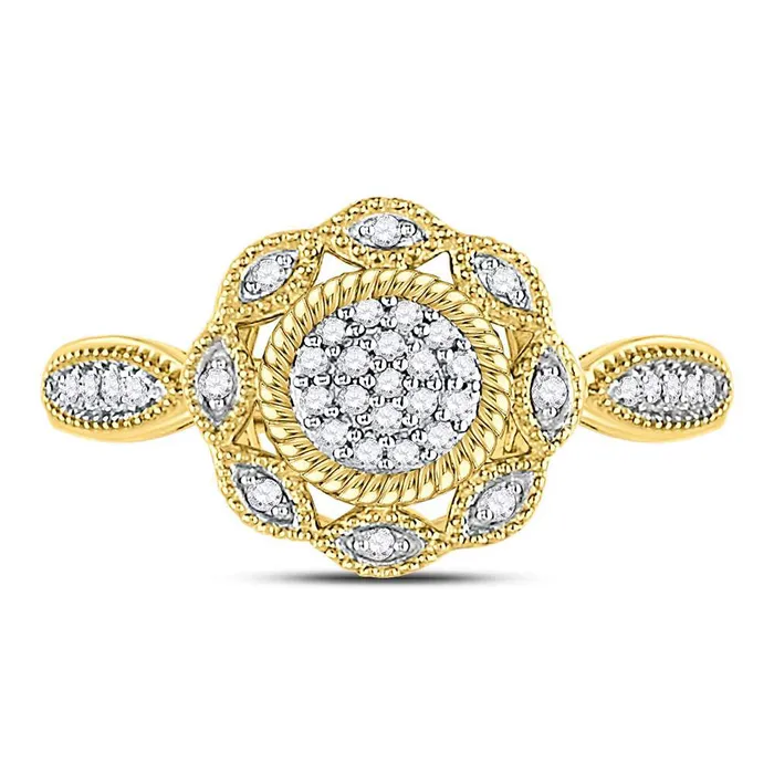 GND Rings 10Kt Yellow Gold Womens Round Diamond Milgrain Cable Cluster Ring 18 Cttw 263 grams GND Rings 10Kt Yellow Gold Womens Round Diamond Milgrain Cable Cluster Ring 18 Cttw 263 grams