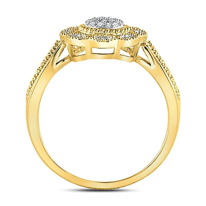 GND Rings 10Kt Yellow Gold Womens Round Diamond Milgrain Cable Cluster Ring 18 Cttw 263 grams GND Rings 10Kt Yellow Gold Womens Round Diamond Milgrain Cable Cluster Ring 18 Cttw 263 grams
