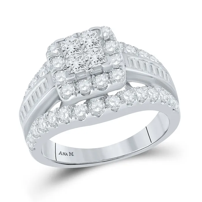 GND Rings Gold Cluster Bridal Wedding Engagement Ring 2 Cttw Princess Natural Diamond Womens 756 grams GND Rings Gold Cluster Bridal Wedding Engagement Ring 2 Cttw Princess Natural Diamond Womens 756 grams
