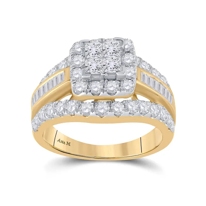 GND Rings Gold Cluster Bridal Wedding Engagement Ring 2 Cttw Princess Natural Diamond Womens 756 grams