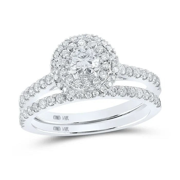 GND Rings Gold Halo Bridal Wedding Ring Band Set 1 Cttw Round Natural Diamond Womens 483 grams GND Rings Gold Halo Bridal Wedding Ring Band Set 1 Cttw Round Natural Diamond Womens 483 grams