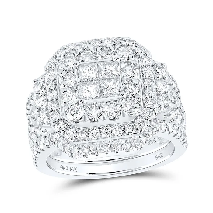 GND Rings Gold Square Square Bridal Wedding Ring Band Set 258 Cttw Princess Natural Diamond Womens 112 grams GND Rings Gold Square Square Bridal Wedding Ring Band Set 258 Cttw Princess Natural Diamond Womens 112 grams
