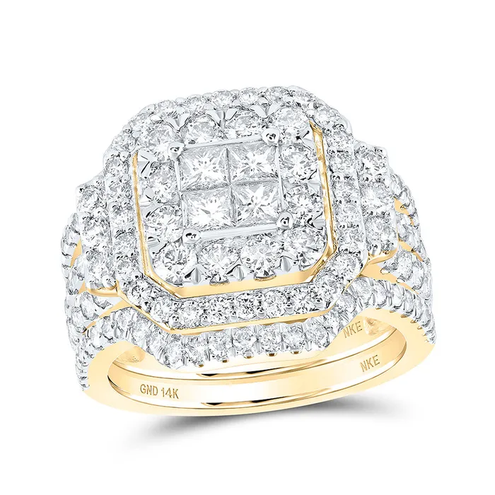 GND Rings Gold Square Square Bridal Wedding Ring Band Set 258 Cttw Princess Natural Diamond Womens 112 grams GND Rings Gold Square Square Bridal Wedding Ring Band Set 258 Cttw Princess Natural Diamond Womens 112 grams
