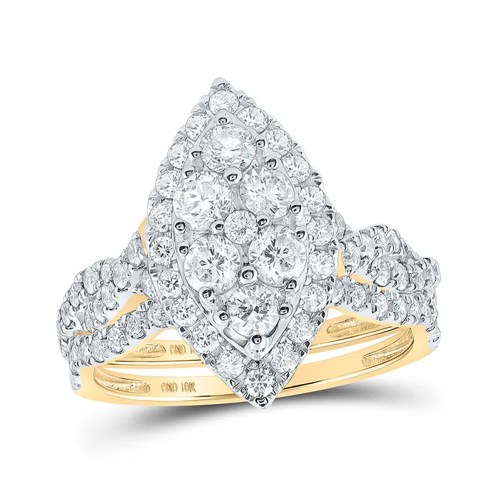 Gold Cluster Bridal Wedding Ring Band Set 112 Cttw Round Natural Diamond Womens 441 grams GND Rings