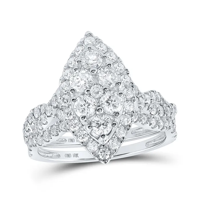 Gold Cluster Bridal Wedding Ring Band Set 112 Cttw Round Natural Diamond Womens 441 grams GND Rings Gold Cluster Bridal Wedding Ring Band Set 112 Cttw Round Natural Diamond Womens 441 grams GND Rings