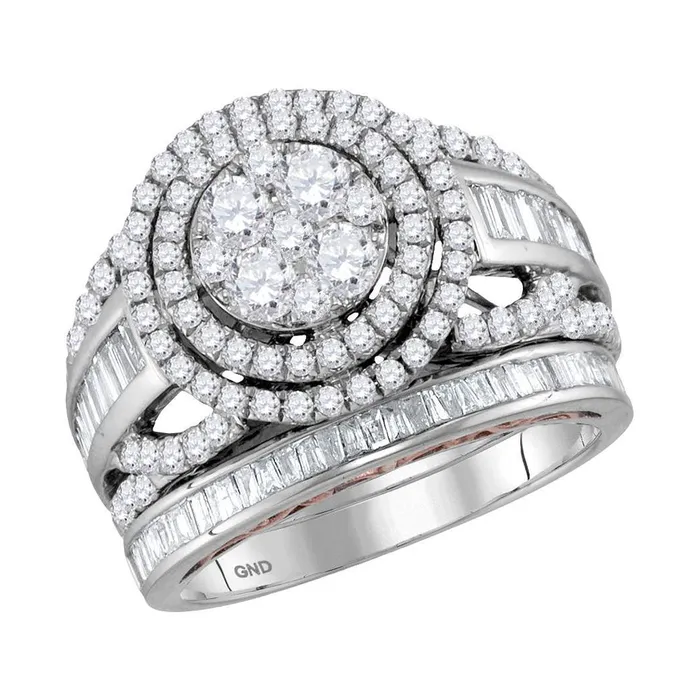 Gold Cluster Bridal Wedding Ring Band Set 2 Cttw Round Natural Diamond Womens 775 grams GND Rings Gold Cluster Bridal Wedding Ring Band Set 2 Cttw Round Natural Diamond Womens 775 grams GND Rings