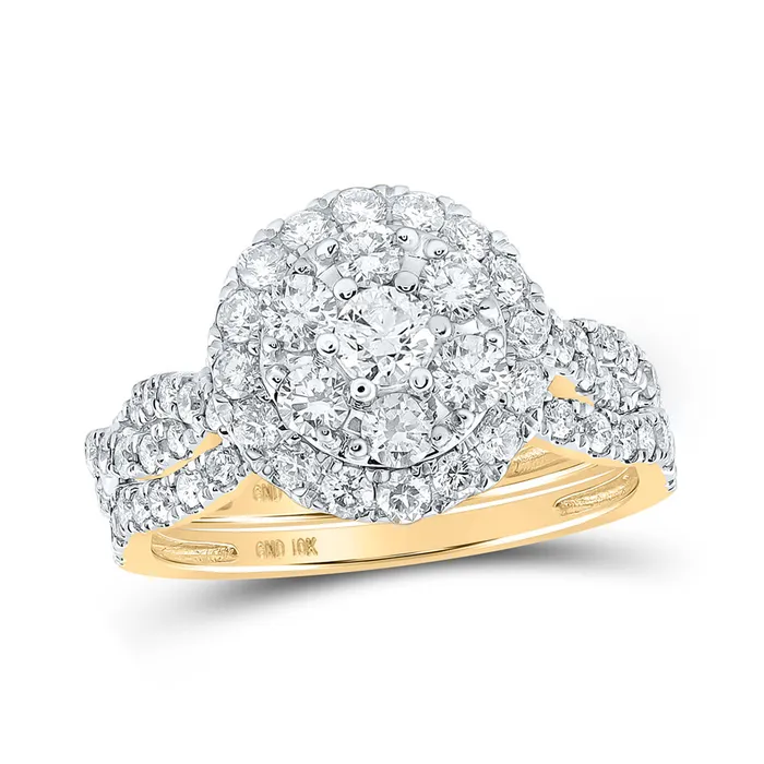 Gold Double Halo Bridal Wedding Ring Band Set 112 Cttw Round Natural Diamond Womens 426 grams GND Rings Gold Double Halo Bridal Wedding Ring Band Set 112 Cttw Round Natural Diamond Womens 426 grams GND Rings