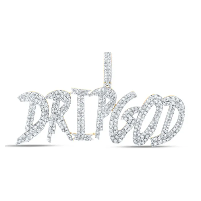 Gold DRIP GOD Phrase Charm Pendant 658 Cttw Round Natural Diamond Mens 1534 grams GND Necklaces Gold DRIP GOD Phrase Charm Pendant 658 Cttw Round Natural Diamond Mens 1534 grams GND Necklaces
