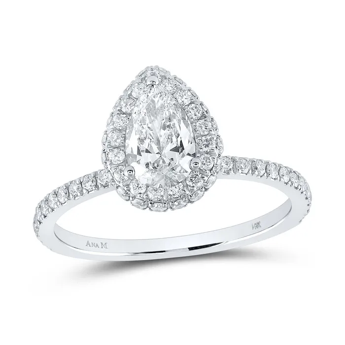 Gold Halo Bridal Wedding Engagement Ring 114 Cttw Pear Natural Diamond Womens 222 grams GND Rings Gold Halo Bridal Wedding Engagement Ring 114 Cttw Pear Natural Diamond Womens 222 grams GND Rings