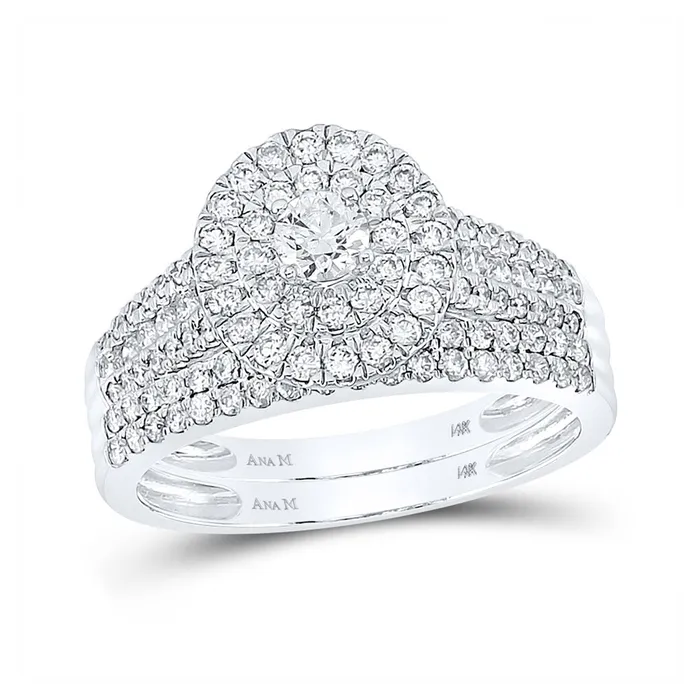 Gold Halo Bridal Wedding Ring Band Set 1 Cttw Round Natural Diamond Womens 446 grams GND Rings Gold Halo Bridal Wedding Ring Band Set 1 Cttw Round Natural Diamond Womens 446 grams GND Rings