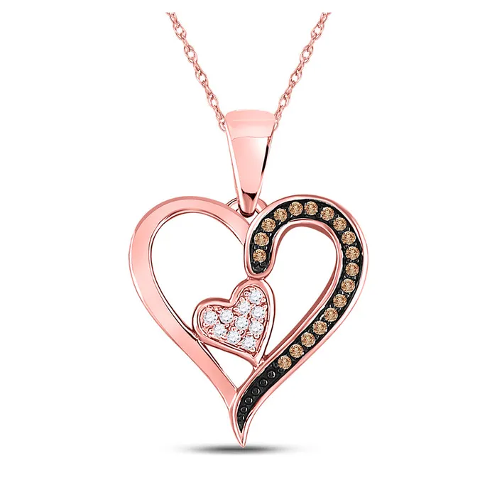 Gold Heart Pendant 110 Cttw Round Brown Diamond Womens 201 grams GND Necklaces