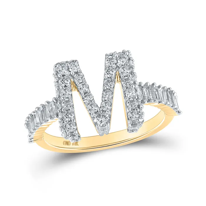 Gold Initial M Letter Ring 1 Cttw Baguette Natural Diamond Womens 497 grams GND Rings Gold Initial M Letter Ring 1 Cttw Baguette Natural Diamond Womens 497 grams GND Rings