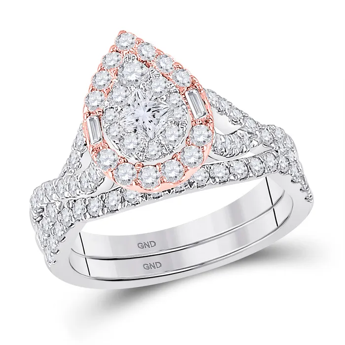 Gold Pear Bridal Wedding Ring Band Set 112 Cttw Princess Natural Diamond Womens 579 grams GND Rings Gold Pear Bridal Wedding Ring Band Set 112 Cttw Princess Natural Diamond Womens 579 grams GND Rings