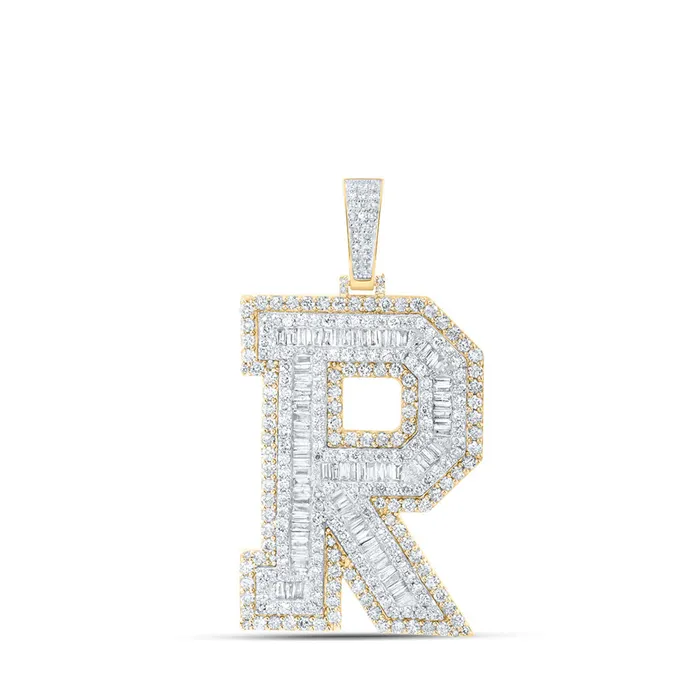 Gold R Initial Letter Charm Pendant 6 Cttw Baguette Natural Diamond Mens 2136 grams GND Necklaces Gold R Initial Letter Charm Pendant 6 Cttw Baguette Natural Diamond Mens 2136 grams GND Necklaces