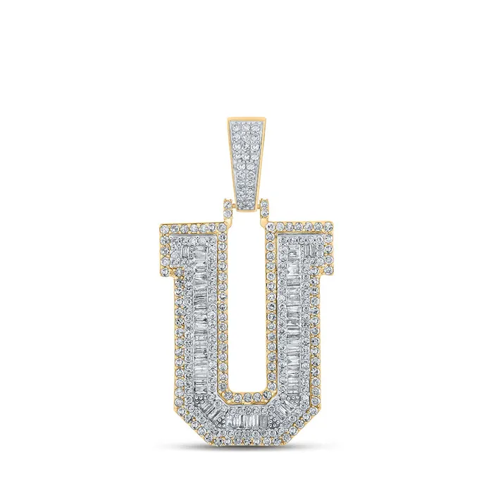 Gold U Initial Letter Charm Pendant 178 Cttw Baguette Natural Diamond Mens 1077 grams GND Necklaces Gold U Initial Letter Charm Pendant 178 Cttw Baguette Natural Diamond Mens 1077 grams GND Necklaces