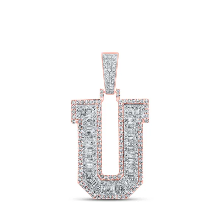 Gold U Initial Letter Charm Pendant 178 Cttw Baguette Natural Diamond Mens 1077 grams GND Necklaces