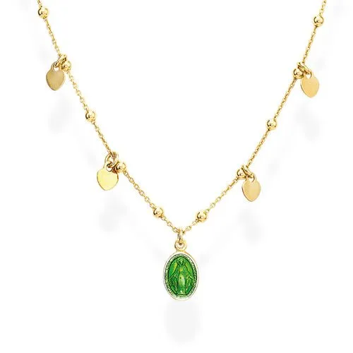 Gold Vermeil Miracolosa Necklace w Green Enamel 18inch ITALY Necklaces