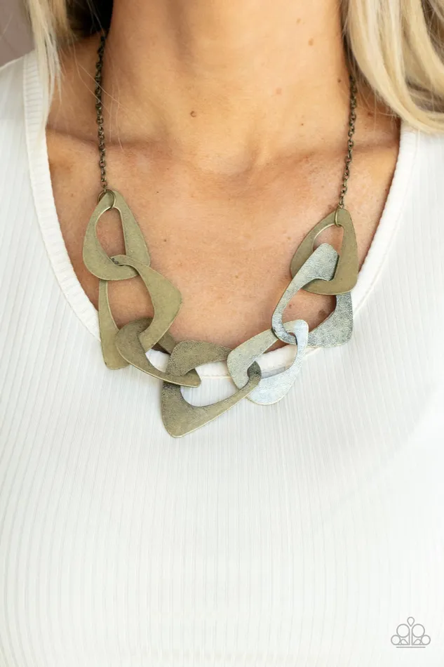 Guide To The Galaxy Brass Geometric Textured Necklace Paparazzi Paparazzi Accessories Necklaces